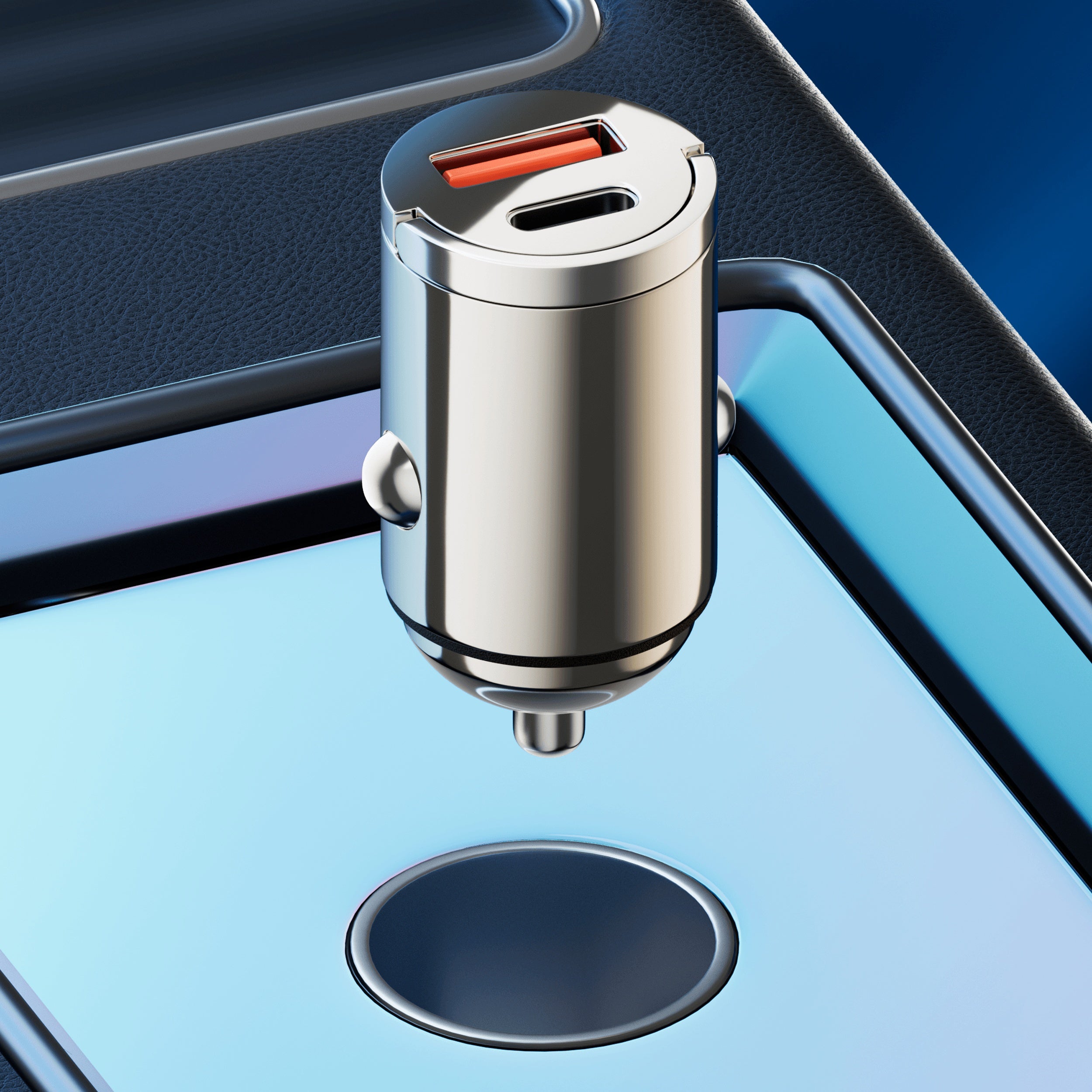 Fast Car Charger Zinc Alloy 100W Dual USB Type-C Mini Black