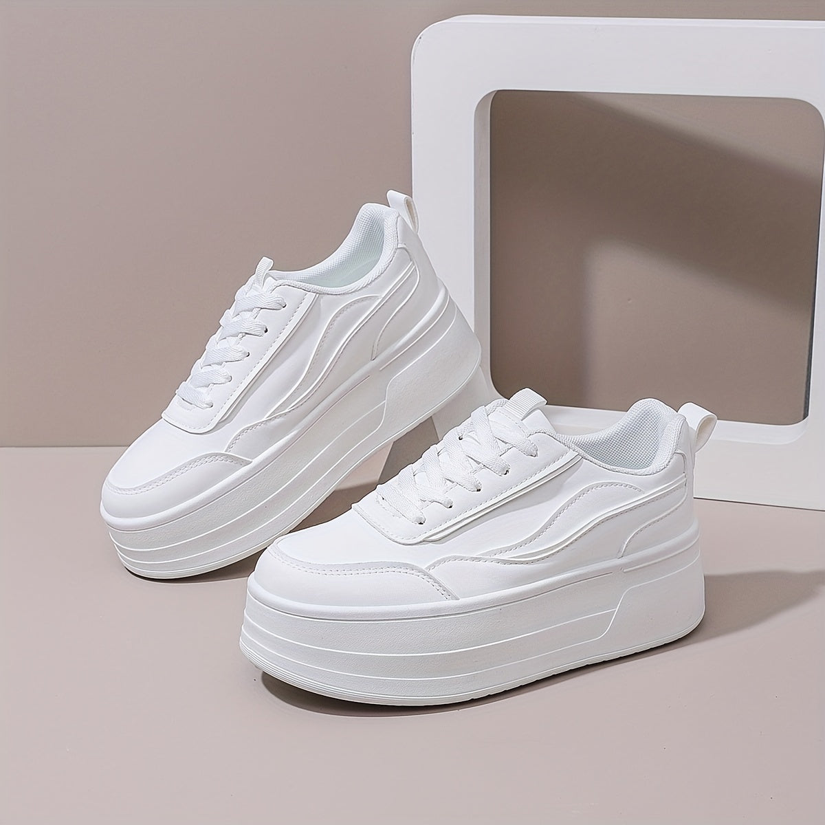 Women’s Chunky Platform Sneakers White Casual High Top Shoes
