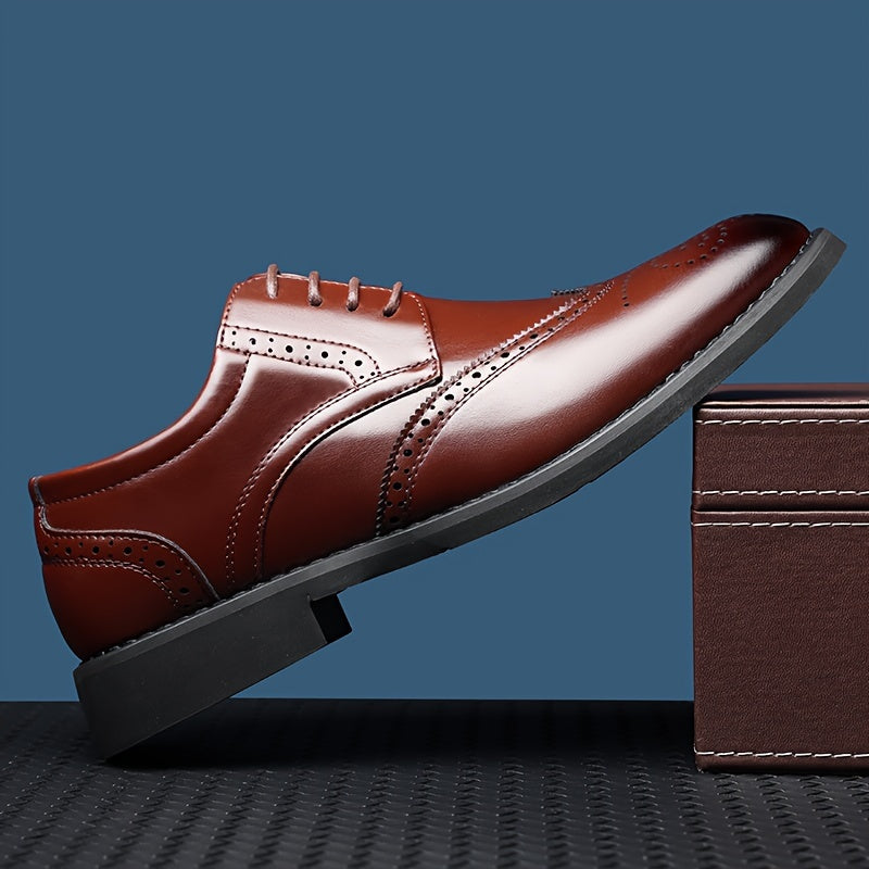 Zapatos de cuero tipo wingtip brogue para hombre con cordones y suela de goma para uso formal y casual