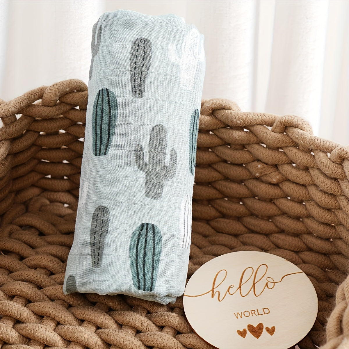 Baby Swaddle Blanket Soft Bamboo 2-Layer Plant Print for Sleep and Play