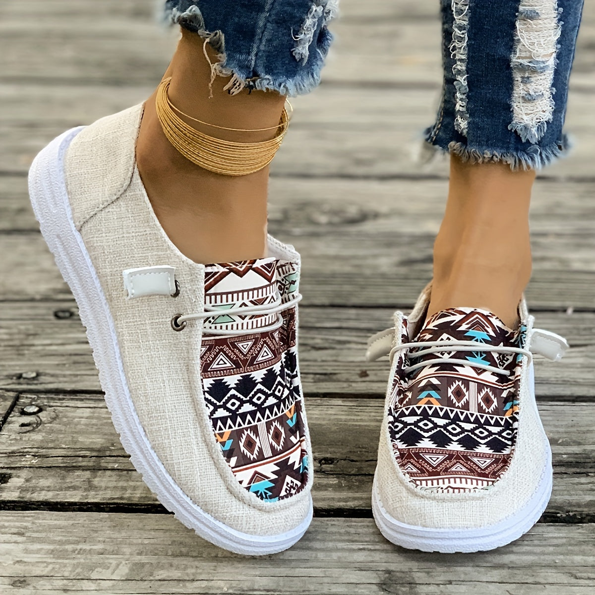 Women's Vintage Fabric Slip-On Sneakers with Random Print