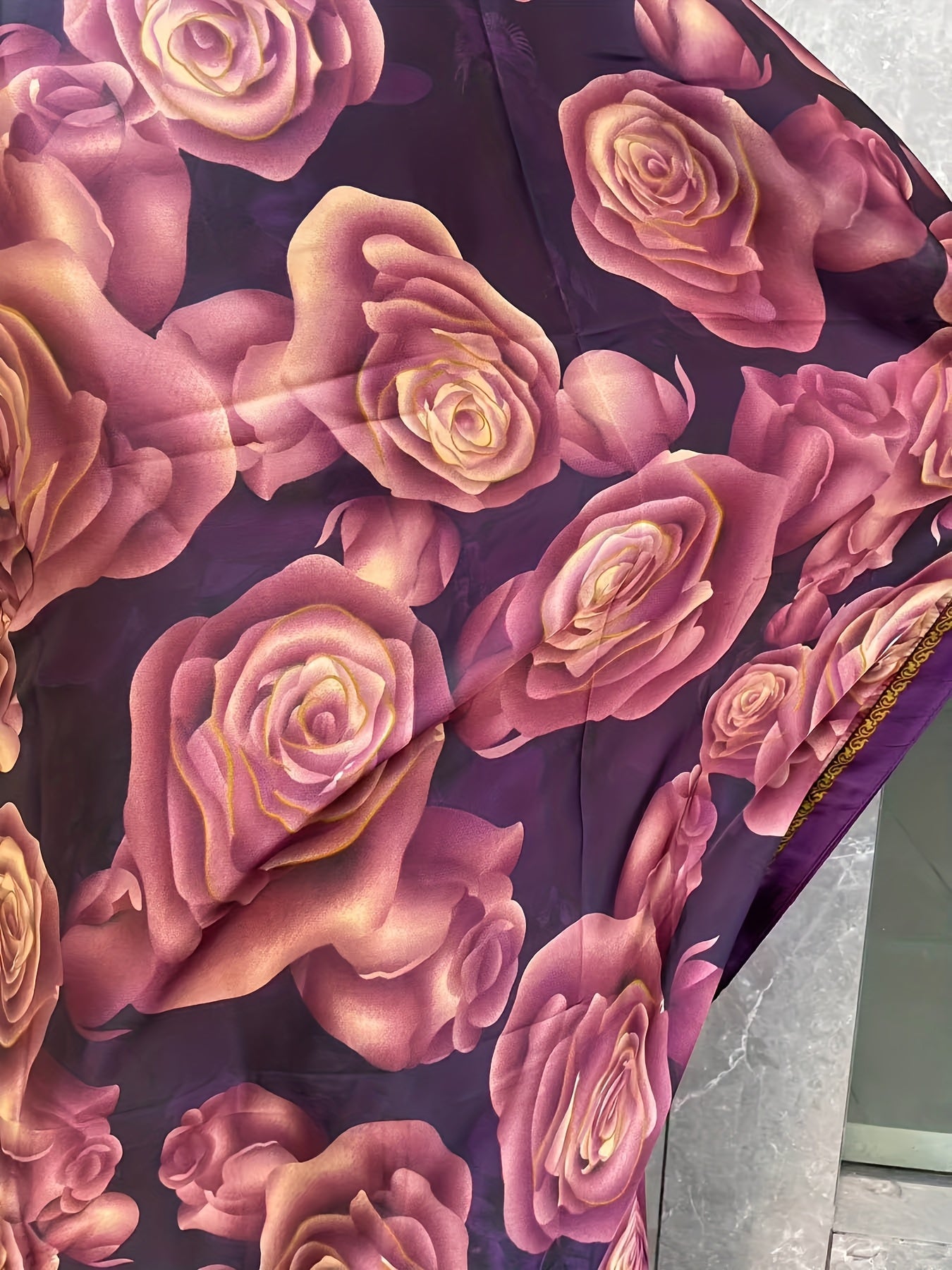 Women's Plus Size Floral Tunic Dress with Scarf Polyester Loose Fit Long Dress