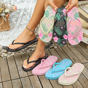 Women's Flip-Flops Non-Slip Beach Slides with Heart and Floral Design