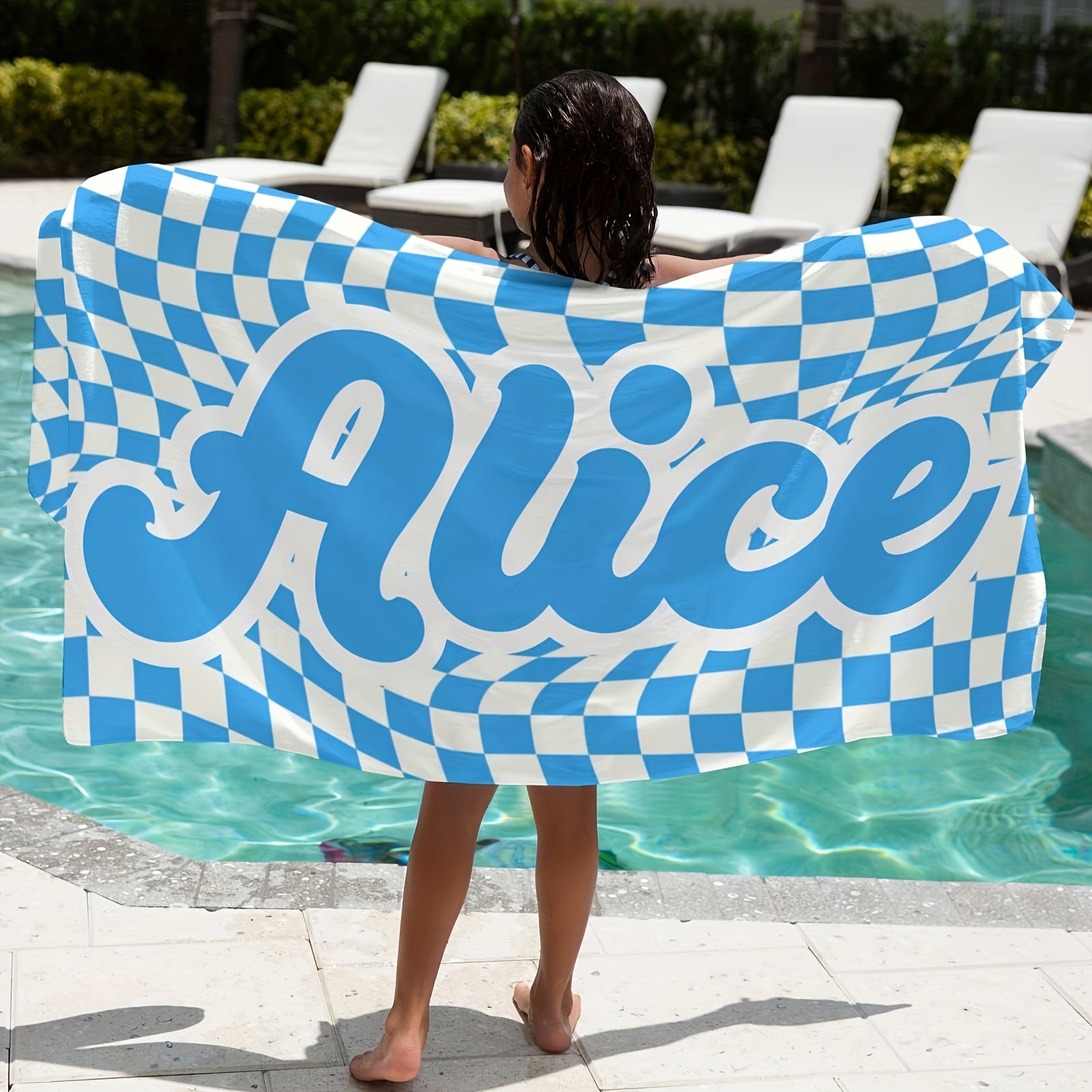 Customized Lattice Pattern Beach Towel with Name Quick-Drying and Absorbent for Beach Swimming Camping