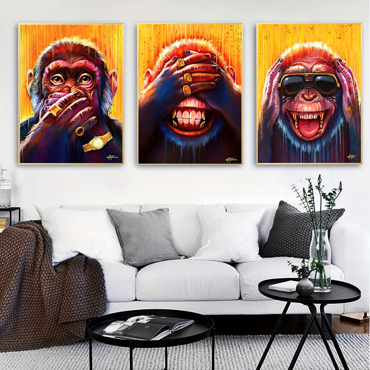 Set of 3 Unframed Canvas Posters Modern Art Funny Animal Monkey Wall Decor for Bedroom Living Room Corridor