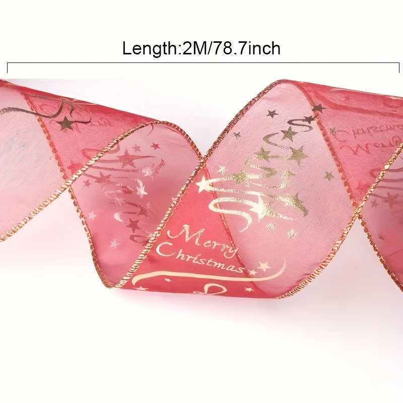 Cinta de Navidad roja con estampado de Feliz Navidad 6.3cm x 200cm Tela para decoración de regalos y árboles