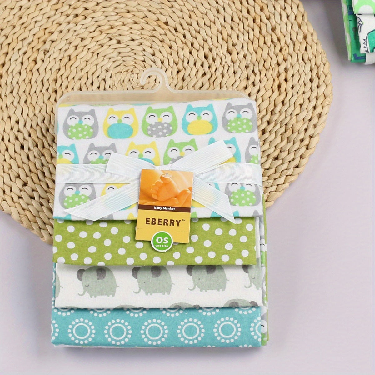 Set of 4 Soft Cotton Baby Blankets with Cartoon Prints for Newborns and Infants