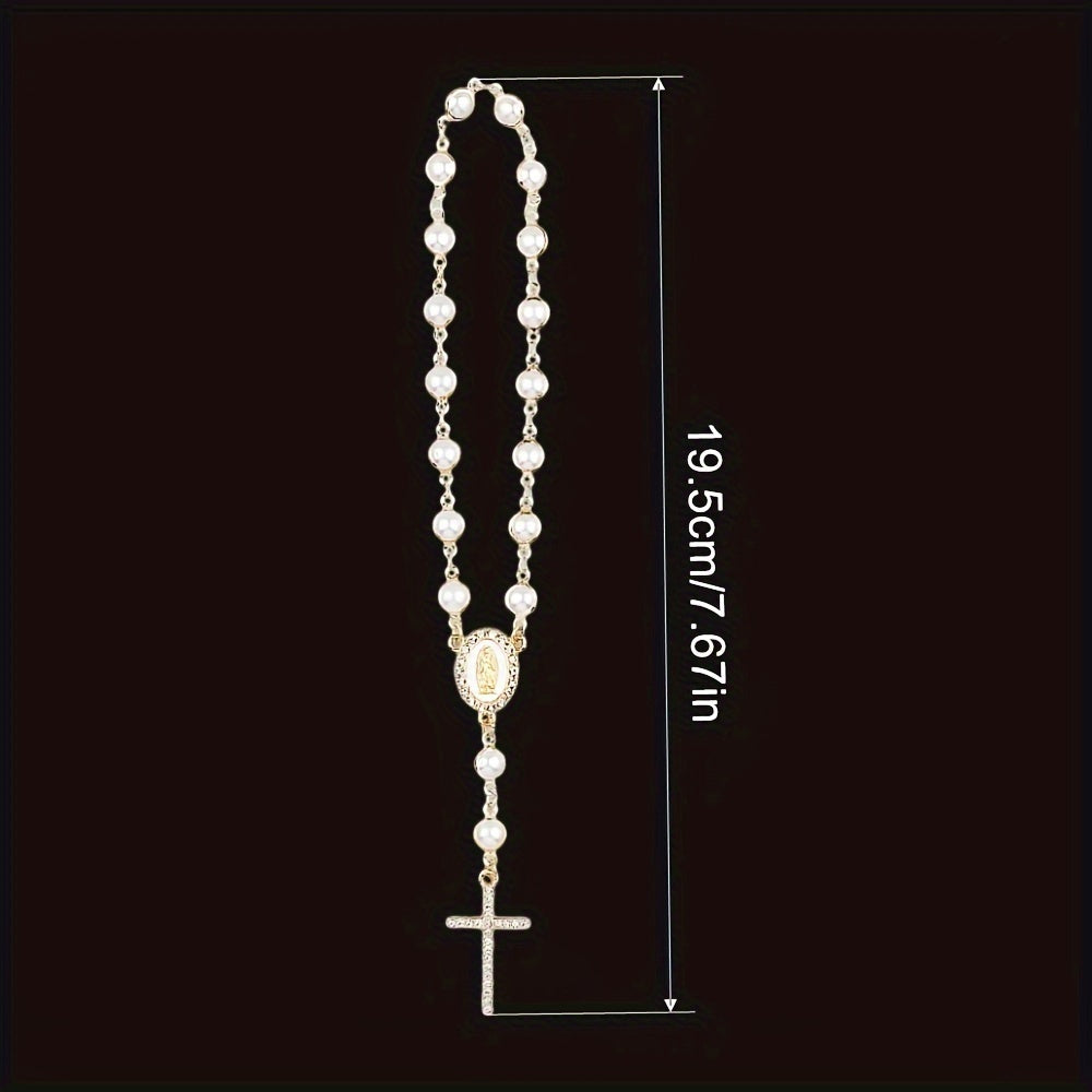 Umumiy foydalanish uchun mo'ljallangan, sun'iy marjonli Maryam Xochi Rosary Bead Avtomobil uchun lampa ichki aksessuari