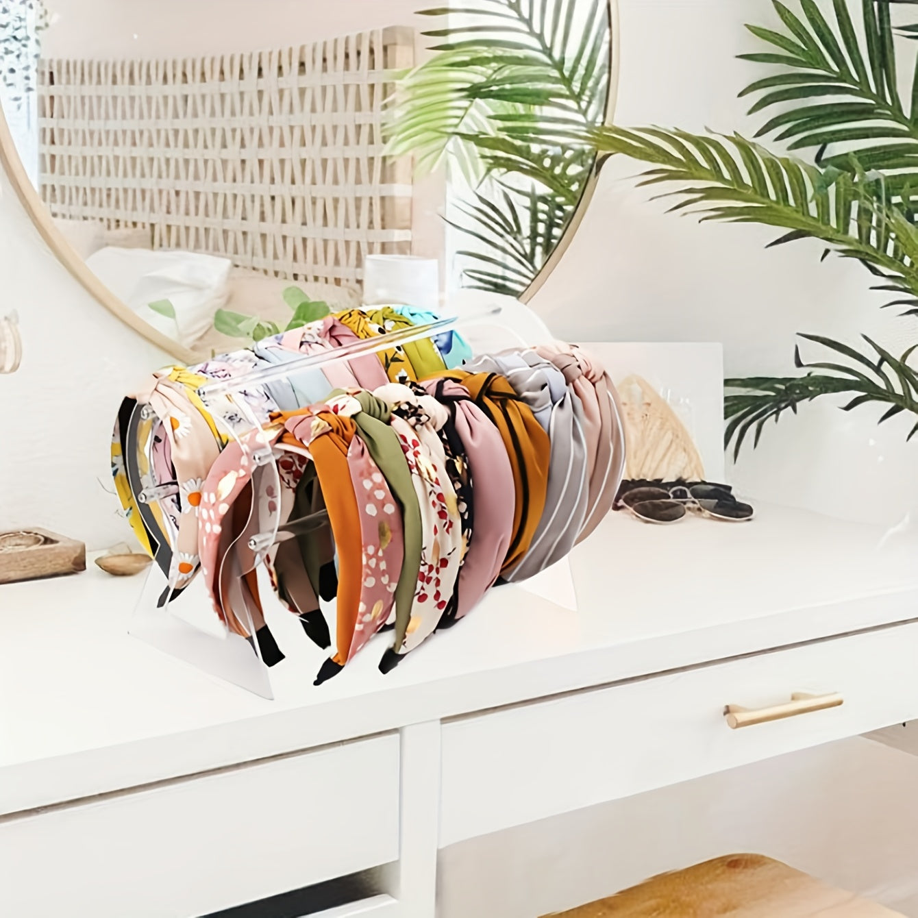 Acrylic Headband Display Stand with Storage Box for Headbands Scratch-Free Design