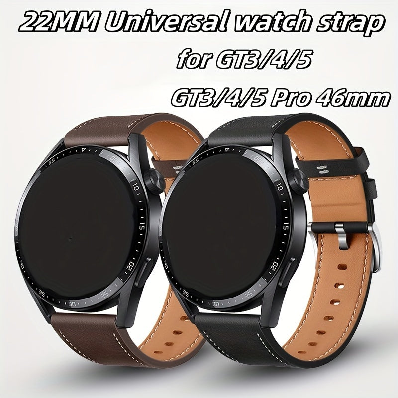 Luxury 22mm Faux Leather Smartwatch Strap for 46mm GT 3/4/5 Pro Models