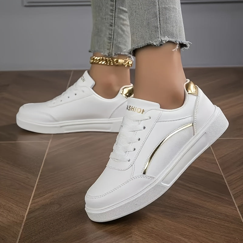 Women's White Low Top Lace-Up Sneakers Lightweight Casual All-Season