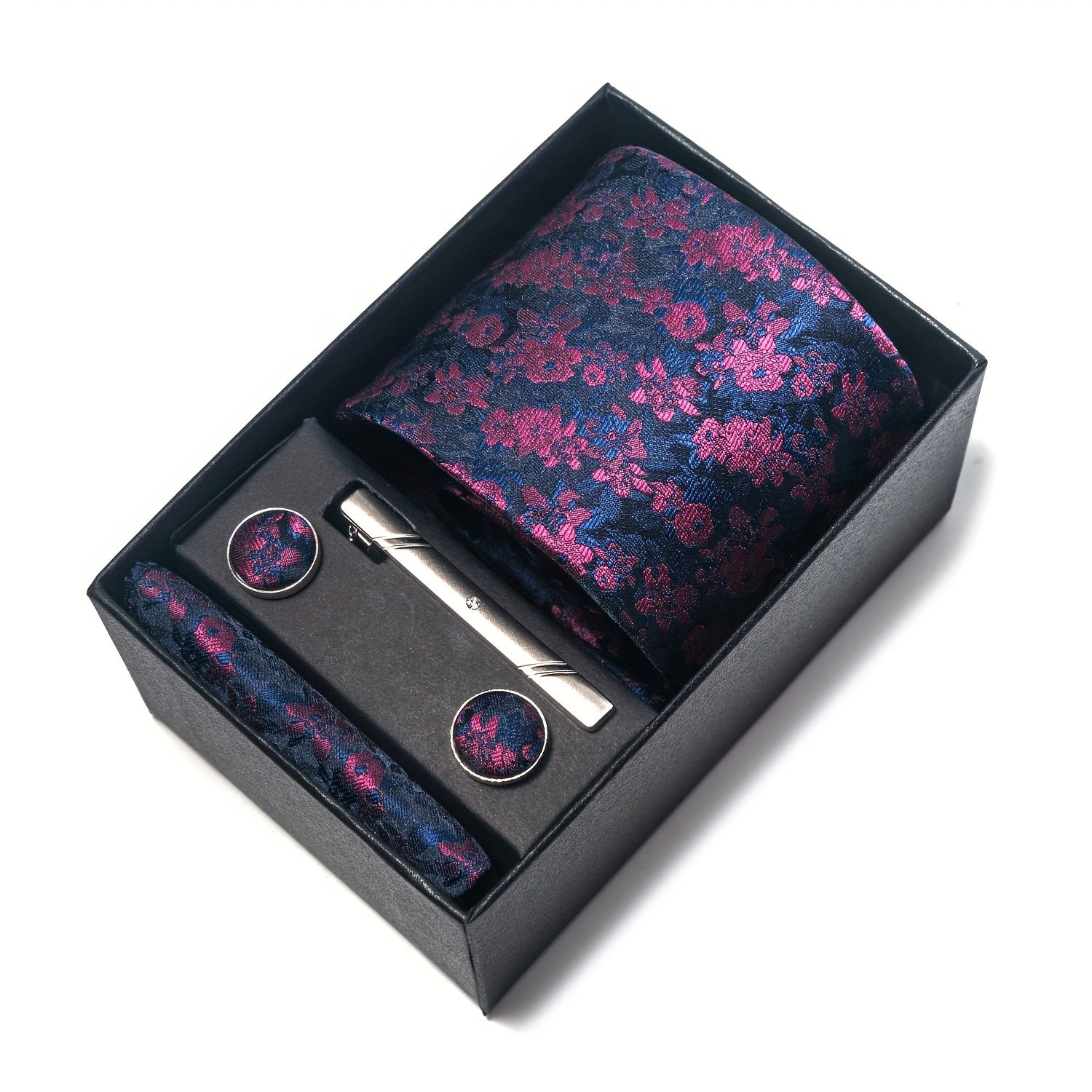 Erkaklar uchun gullar bilan bezatilgan galstuk va manşetkalar to'plami rasmiy tadbirlar, ofis kiyimi va bayramlar uchun