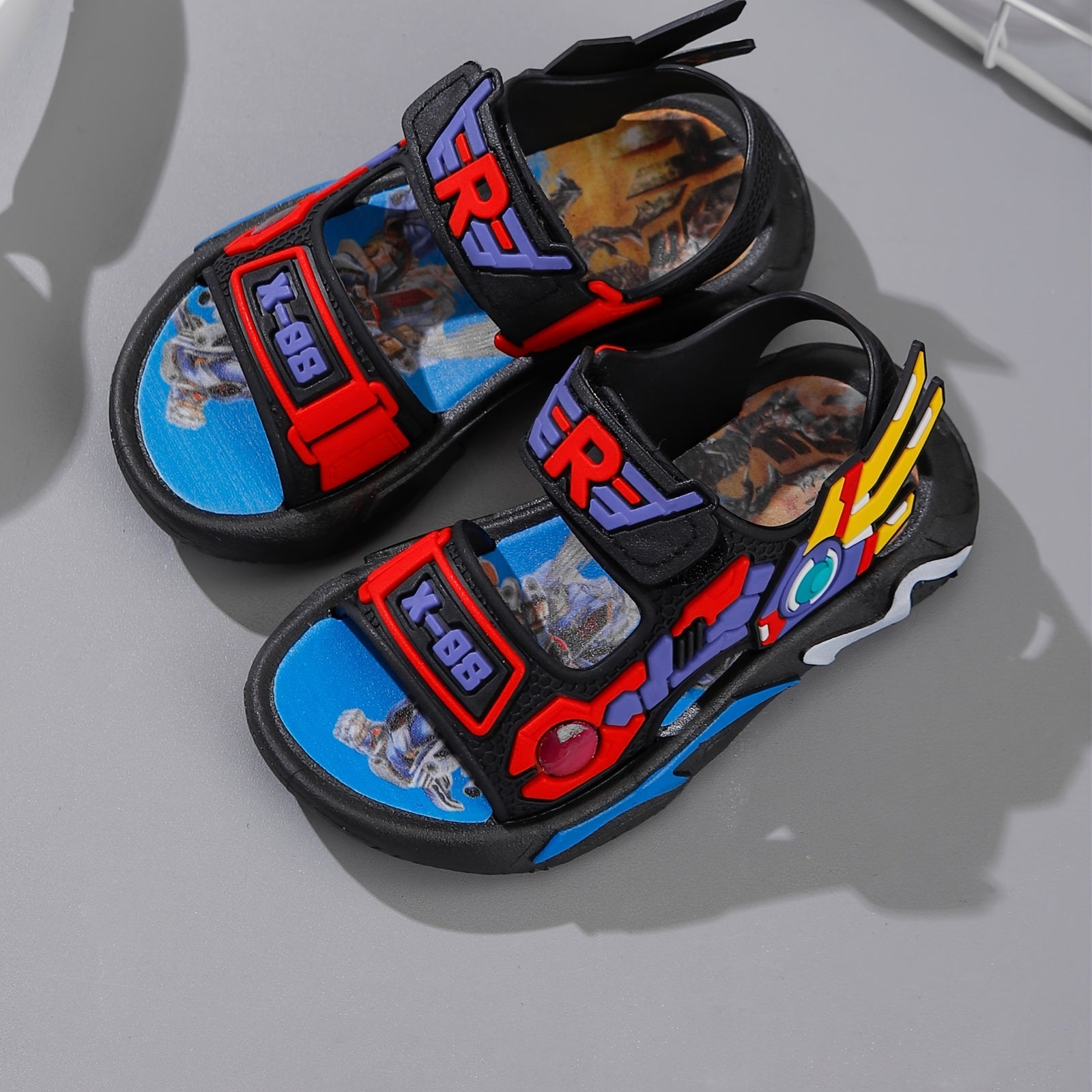 Boys' Cartoon Mecha Sandals for Children 14 and Under PVC Low Top Adjustable Closure