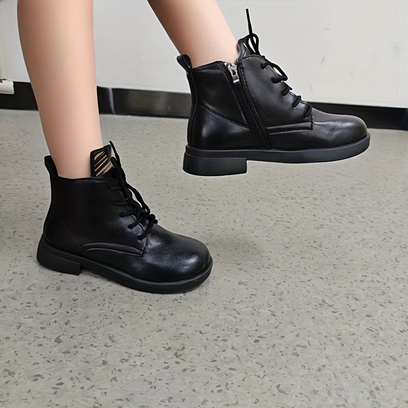 Women's Western Style Chunky Platform Boots Durable PU Low Heel