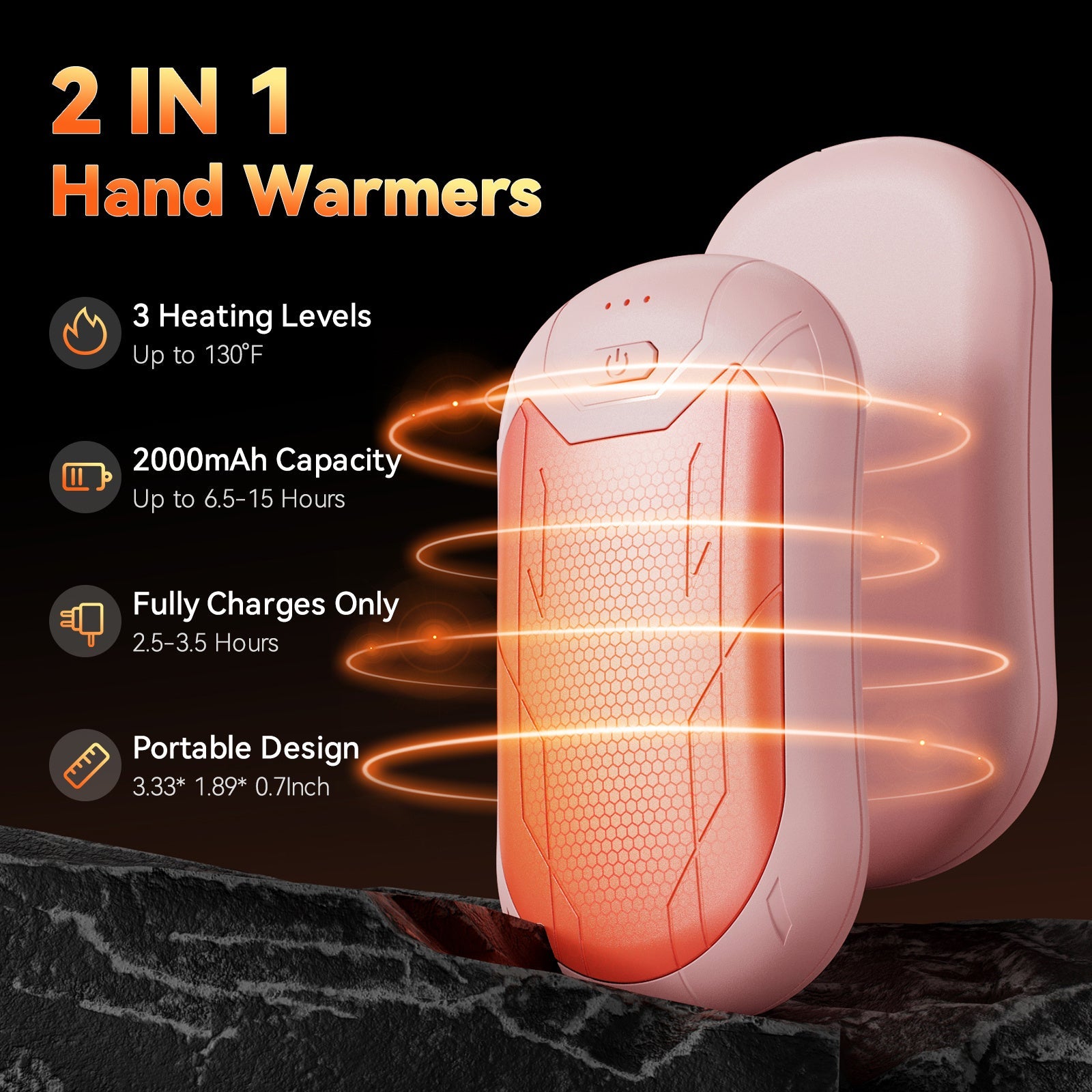Portable Hand Warmer with Dual-Sided Heating, USB-C Rechargeable, 3 Heat Levels