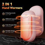 Portable Hand Warmer with Dual-Sided Heating, USB-C Rechargeable, 3 Heat Levels