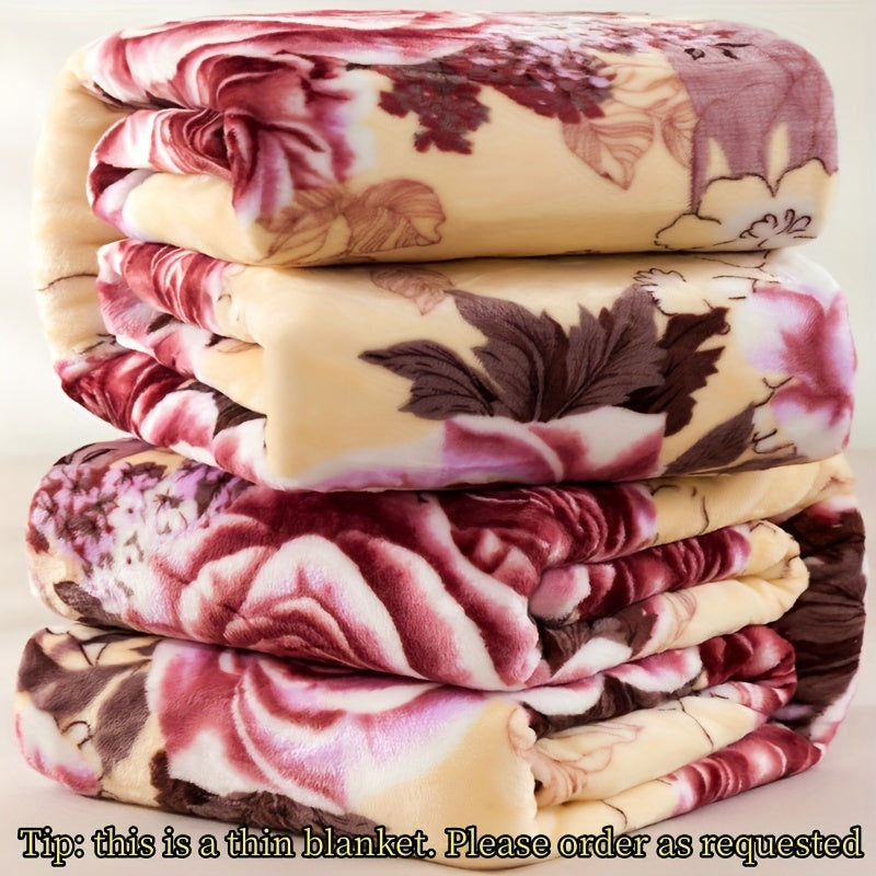 Floral Patterned Flannel Fleece Throw Blanket for Sofa Bed Camping All Seasons