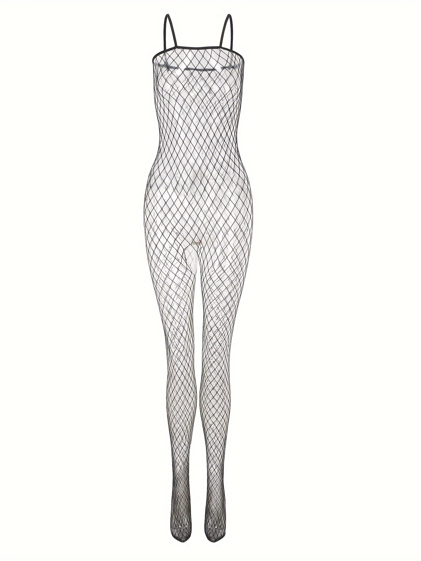 Women’s Sheer Fishnet Bodystocking with Open Crotch and Sleeveless Design