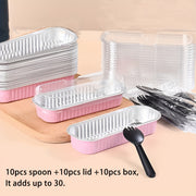 30 Rectangular Baking Boxes with Lids and Spoons for Snacks and Parties