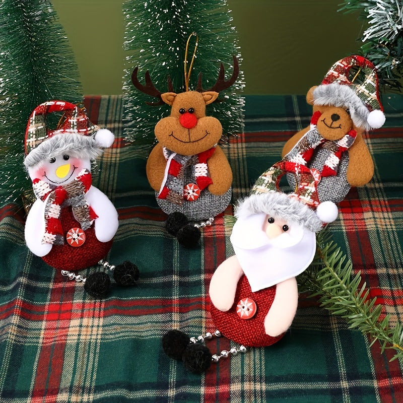 Set of 4 Christmas Hanging Decorations Santa Snowman Reindeer Bear Tree Ornaments