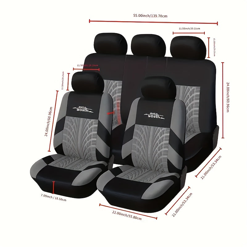 Durable Polyester Car Seat Covers for 5-Seater Vehicles with Red/Black or Blue/Black Patterns