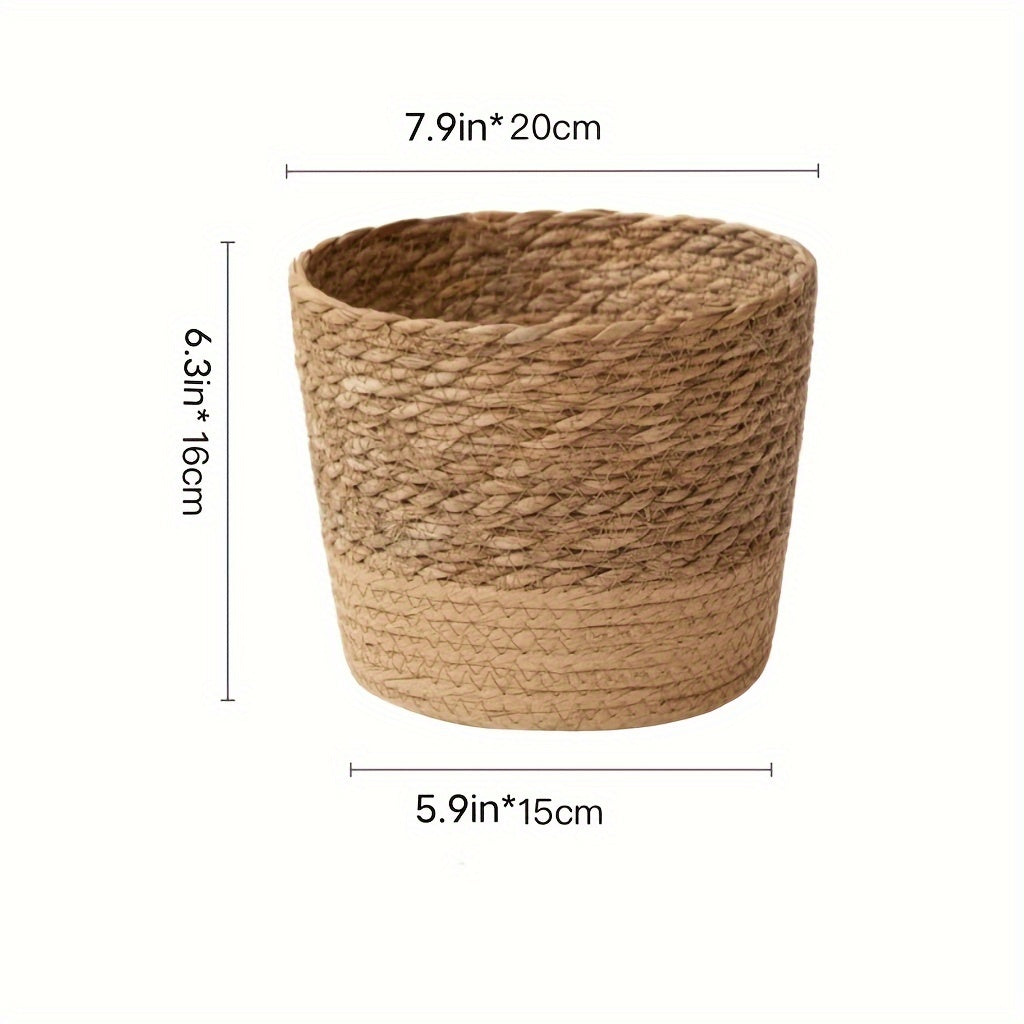 Handwoven Seagrass Planter Pot Indoor Home Decor with Plaid Accessory