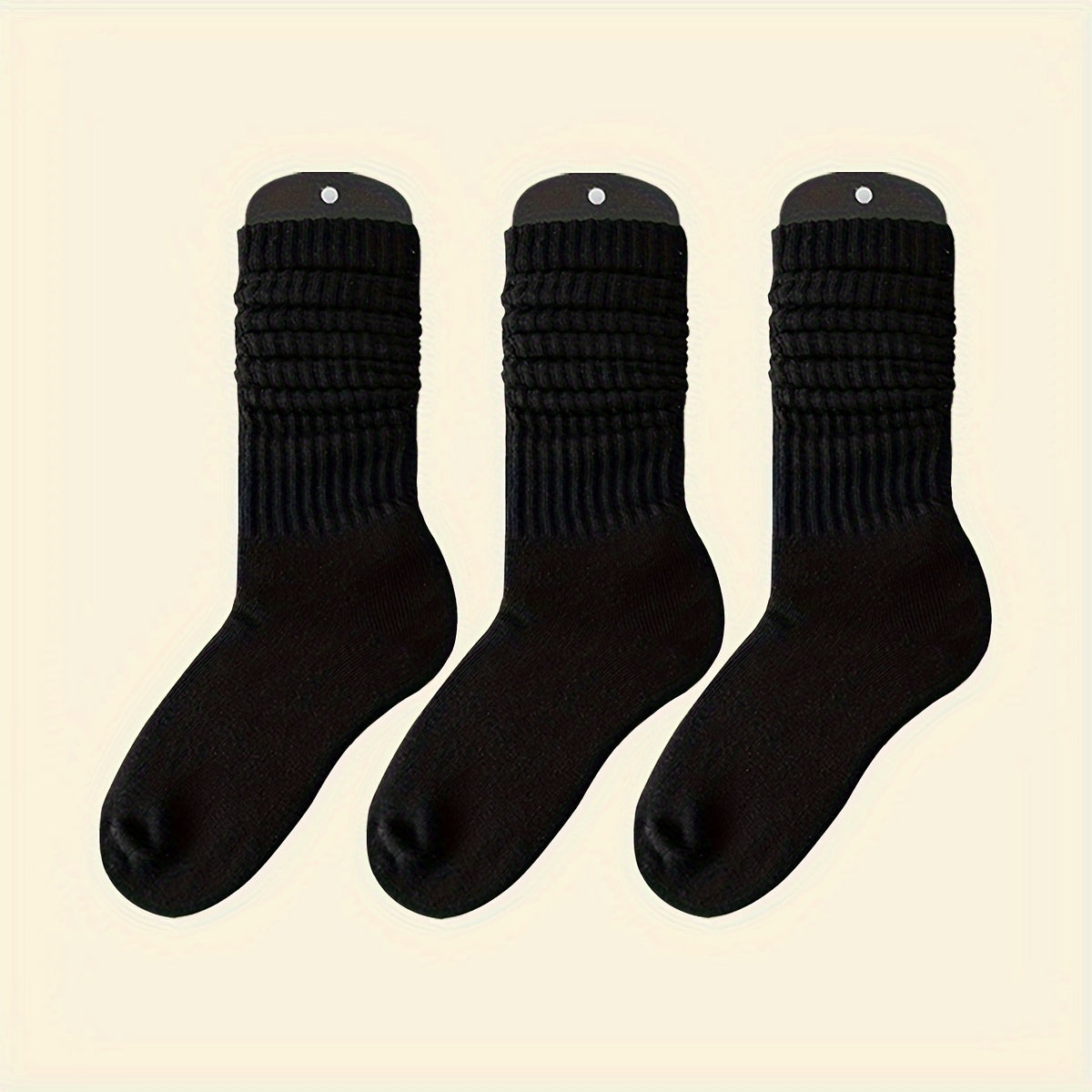 Women's Mid-Calf Socks Set of 3 Black White Gray Solid Comfortable Knit Fashionable