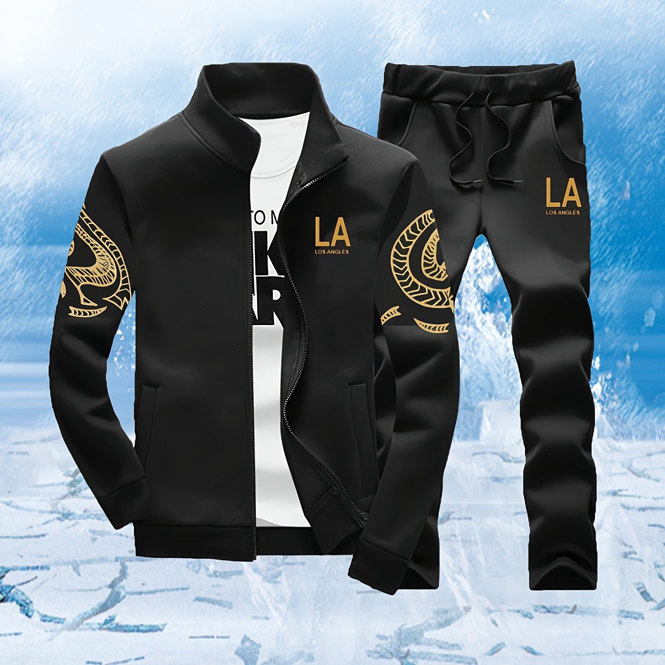 Men's Polyester Striped Zip-Up Jacket and Joggers Set for Spring Fall Sportswear