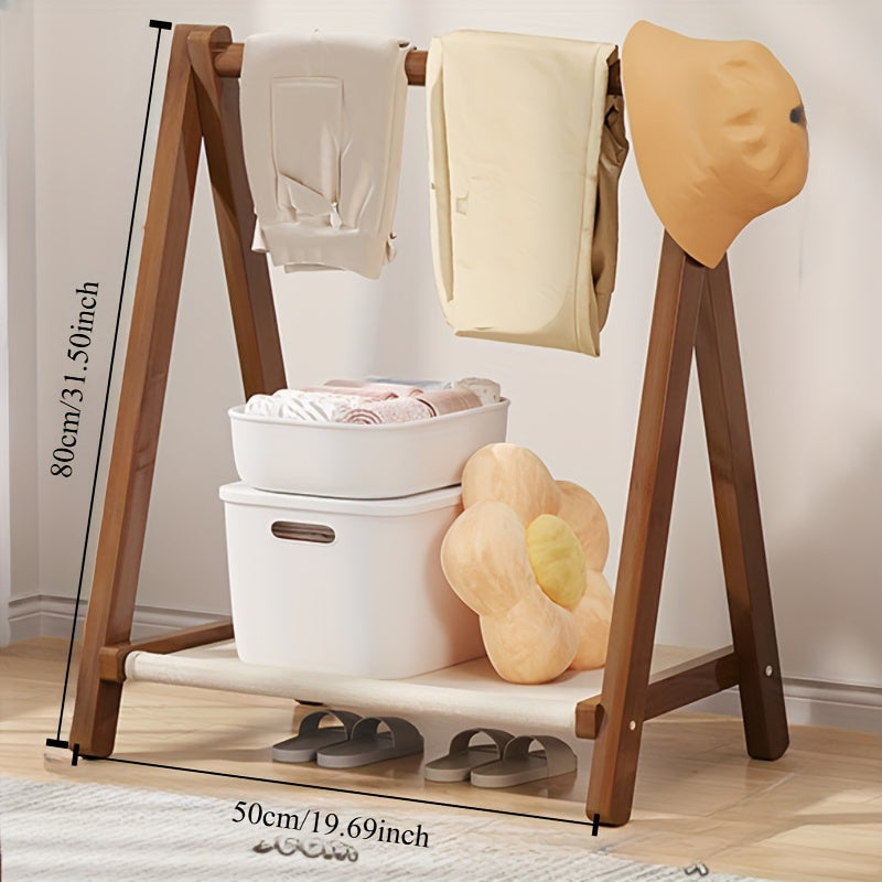 Foldable Wooden Coat Rack with Shoe Storage Freestanding Entryway Organizer