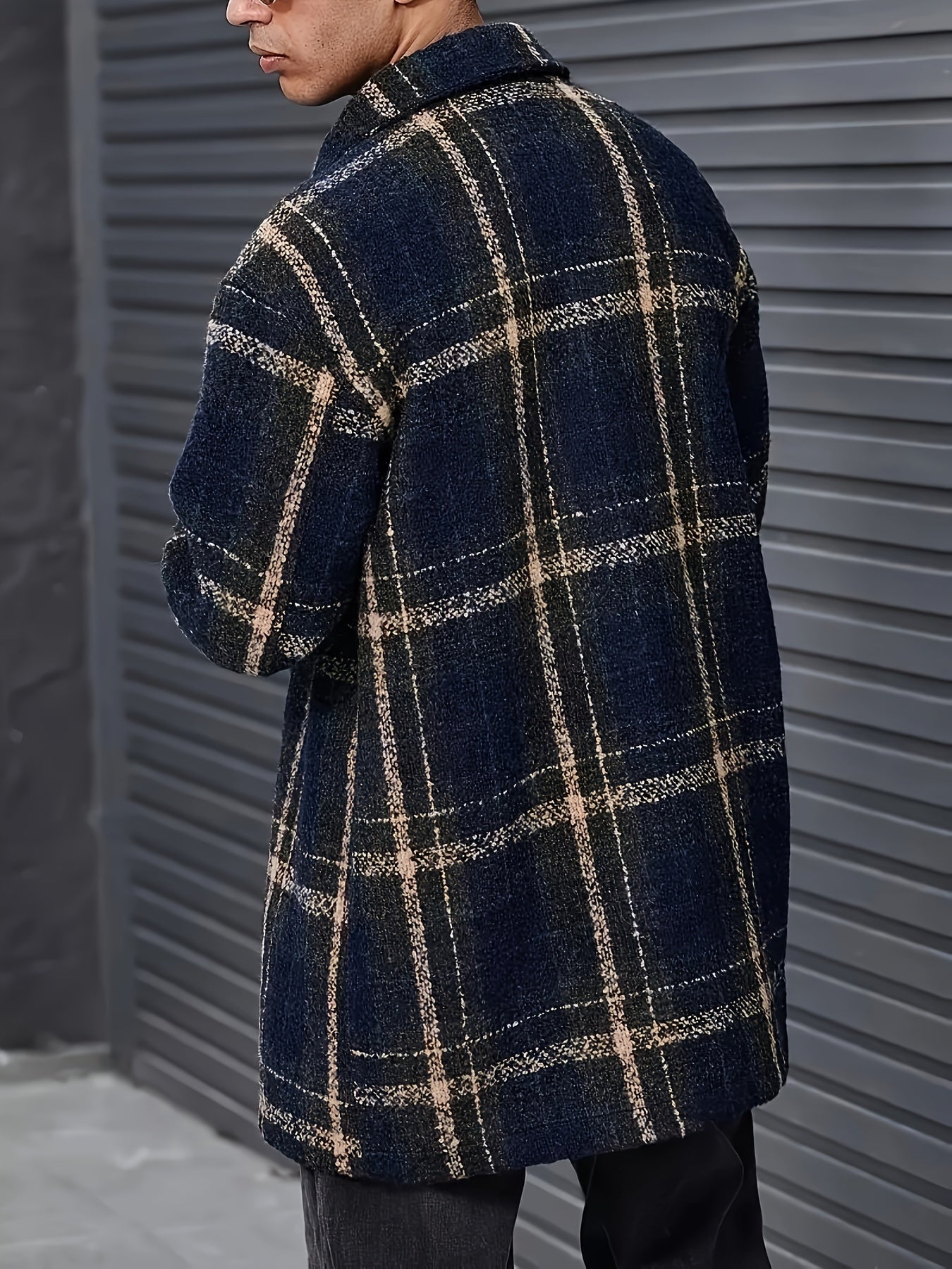 Plus Size Men's Plaid Jacquard Jacket Fall Winter Casual Work