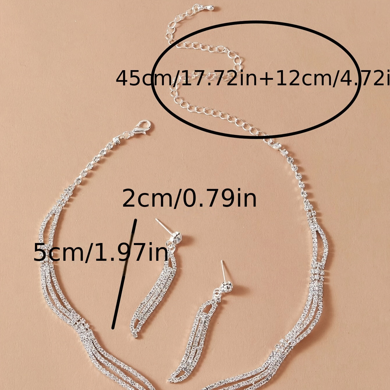 Women's Rhinestone Jewelry Set with Necklace Earrings and Bracelet for Bridal and Party