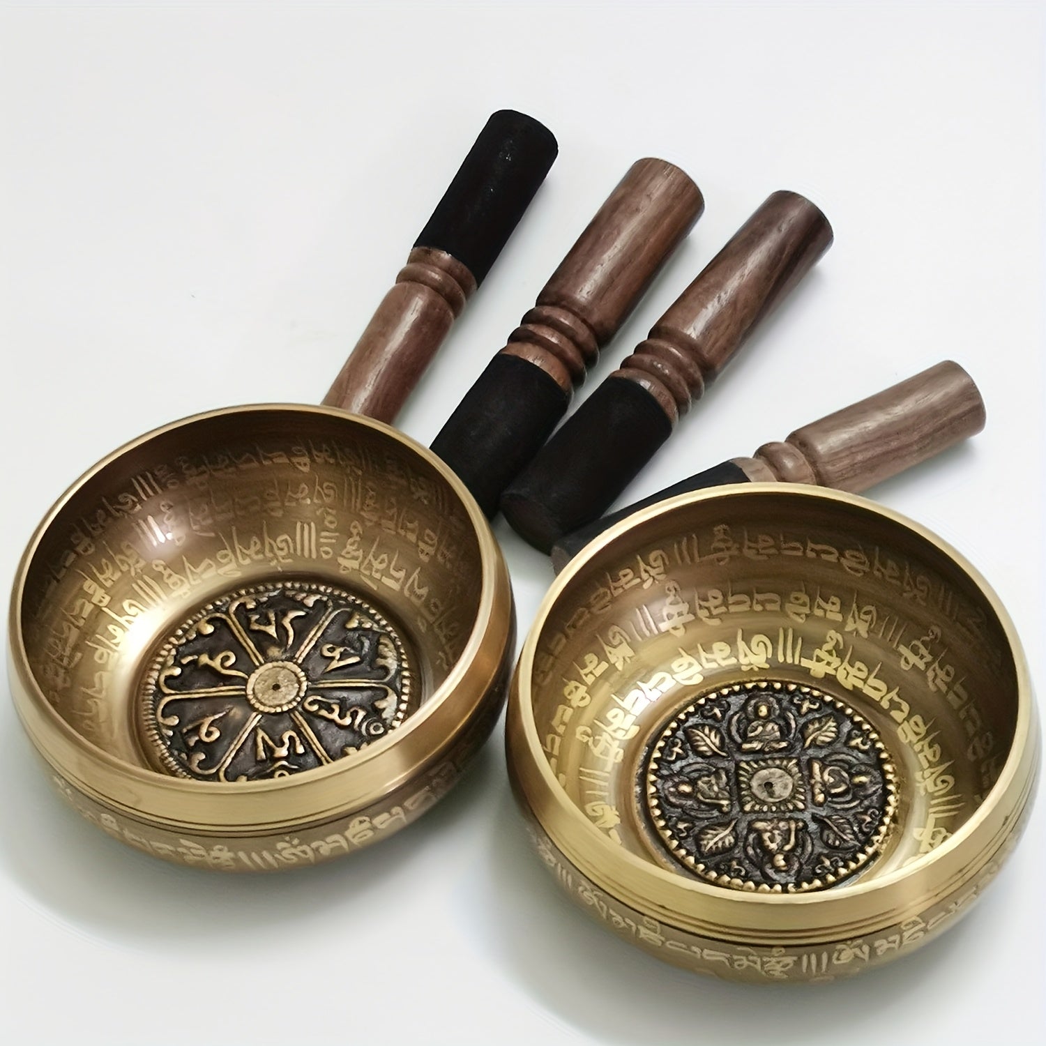 Cuenco de metal de bronce para canto de 12cm para yoga y meditación con mazo de cuero, sin funda