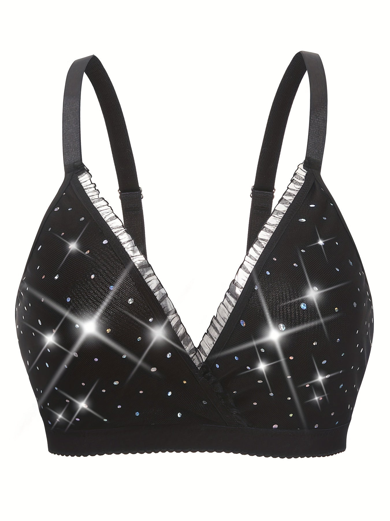 Women's Plus Size Shiny Sequin Deep V Neck Lace Trim Bra