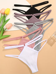 Women's Cotton Ribbed Thongs Set 5 Pieces Breathable Comfortable Stretchy