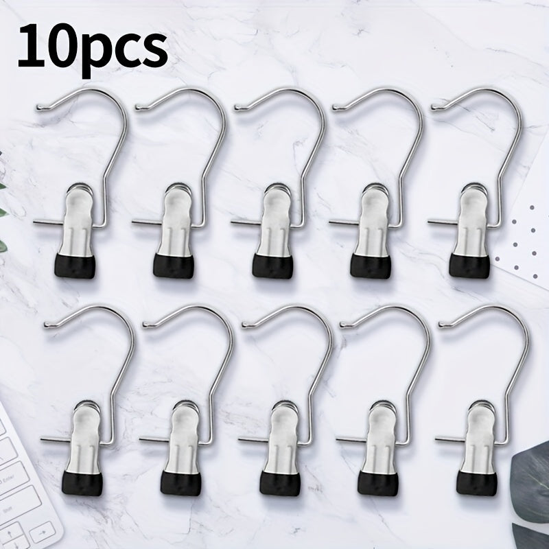 Set of 10 Stainless Steel Clothes Hangers with Hooks and Clips for Laundry and Closet Organization