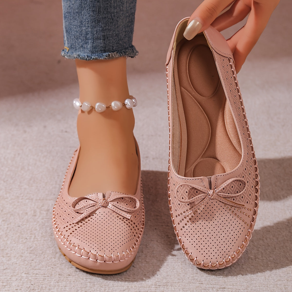 Women's Flat Shoes with Bowknot Faux Leather Slip-On All-Season Velvet Lining