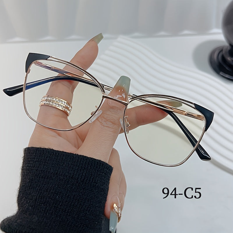 Women's Blue Light Blocking Glasses Oval Metal Frame Chic Design Non-Prescription Includes Case