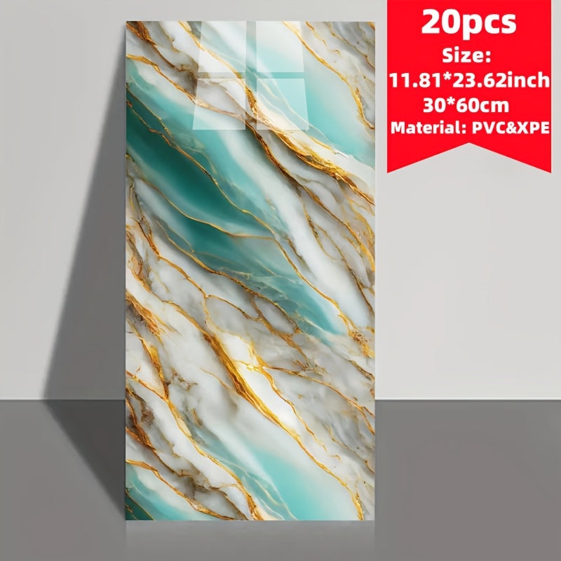 Set of 20 Marble Tile Wall Stickers Waterproof Self-Adhesive Removable for Kitchen Living Room Bathroom