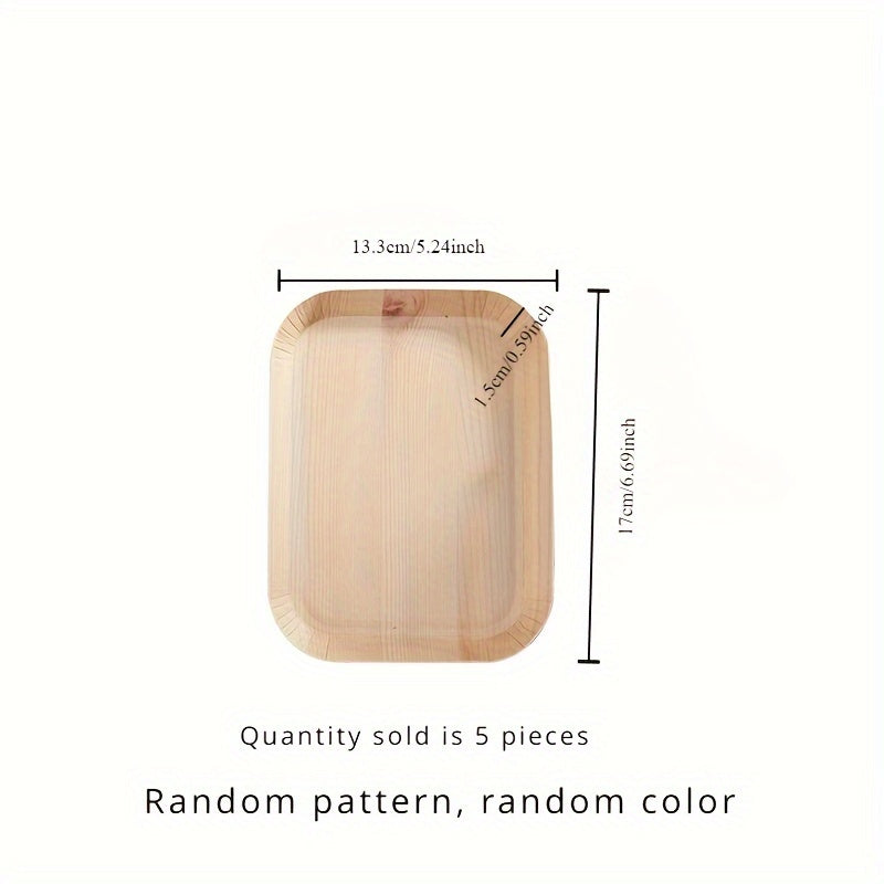 Set of 5 Biodegradable Wood Grain Disposable Paper Plates Rectangular Serving Trays for Parties