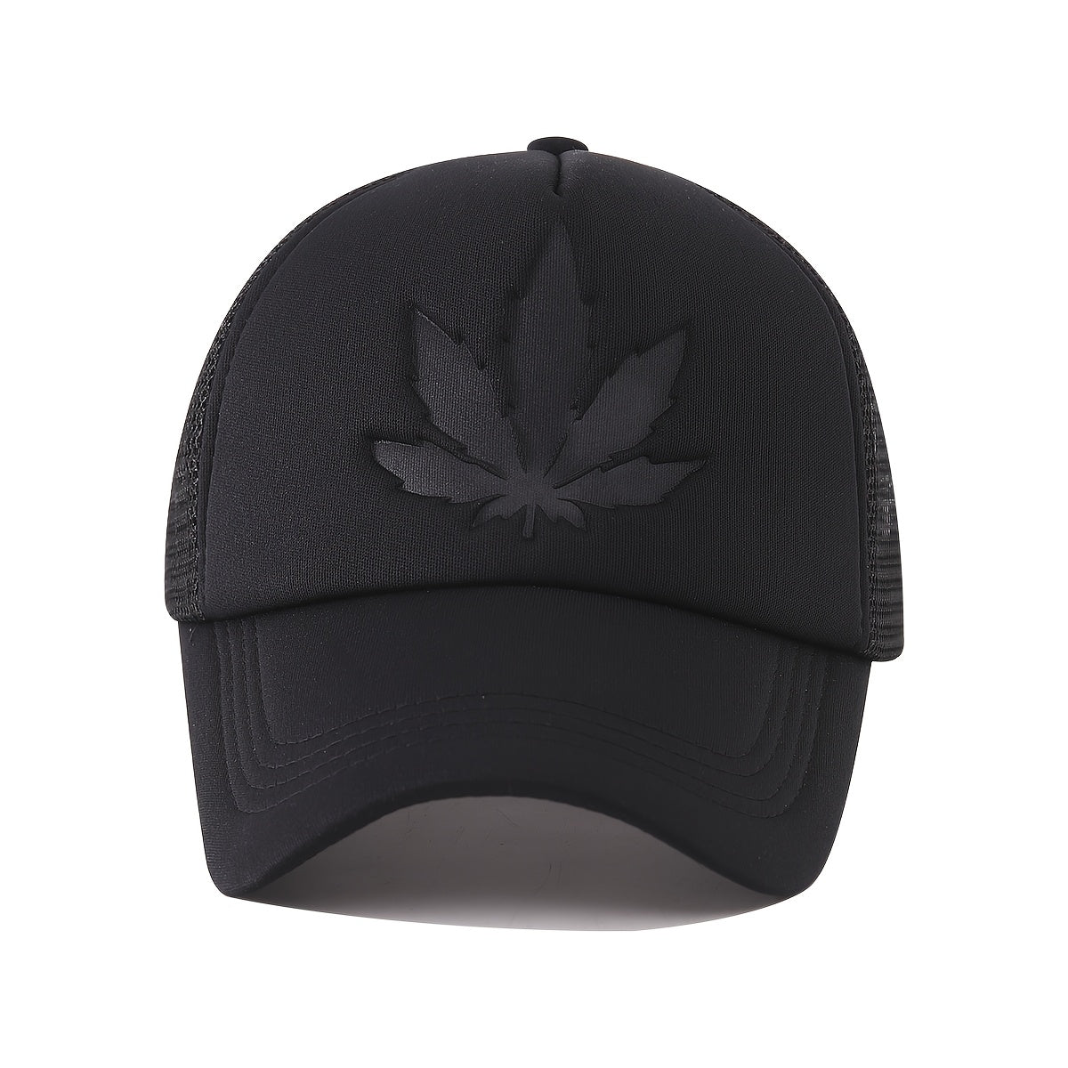 Maple Leaf Embossed Baseball Cap Breathable Mesh Back Polyester Casual Outdoor Sports Black Blue Red