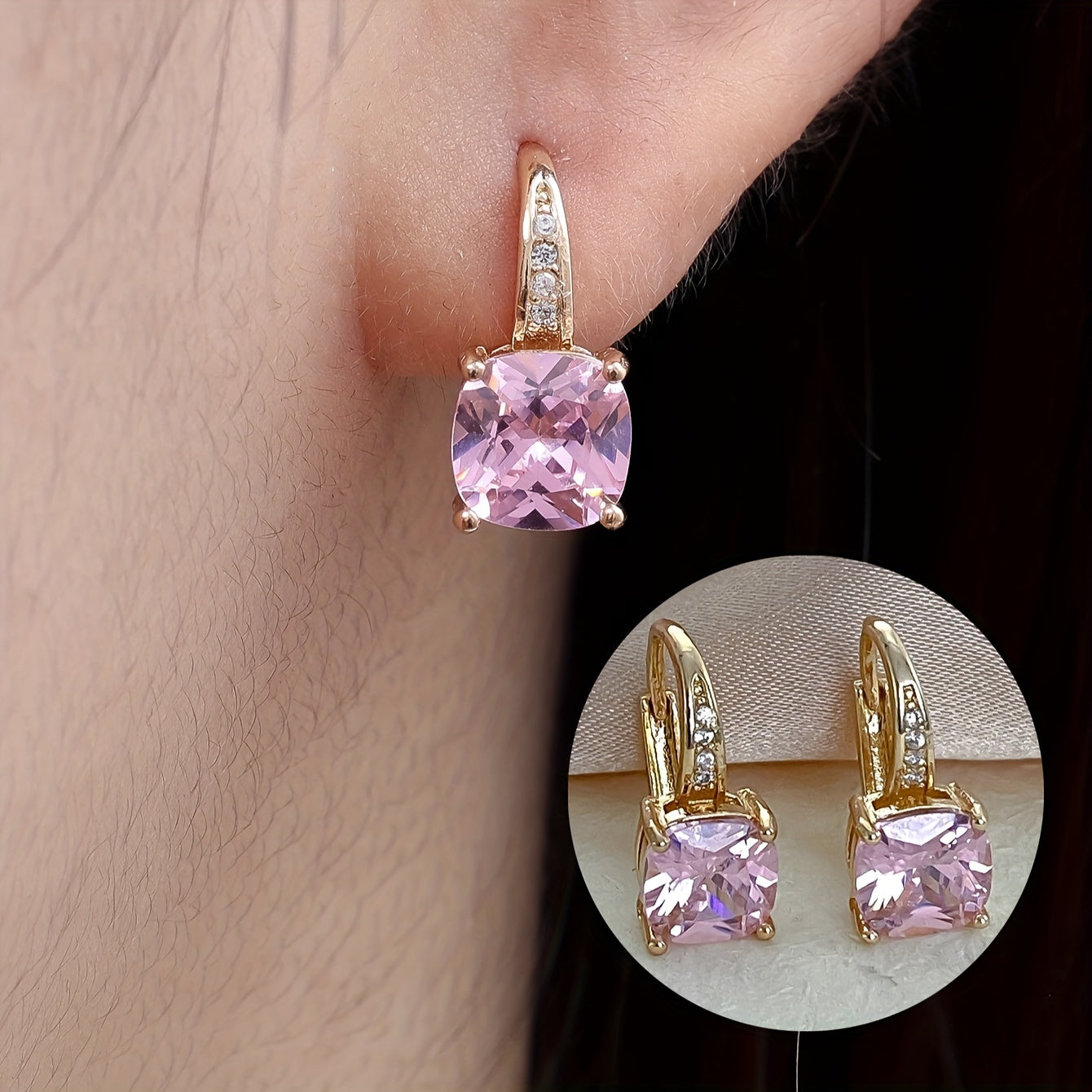 Ayollar uchun kvadrat shaklidagi kubik zirkoniy stud uzuklar, 18K oltin bilan qoplangan mis, moda zargarlik buyumlari