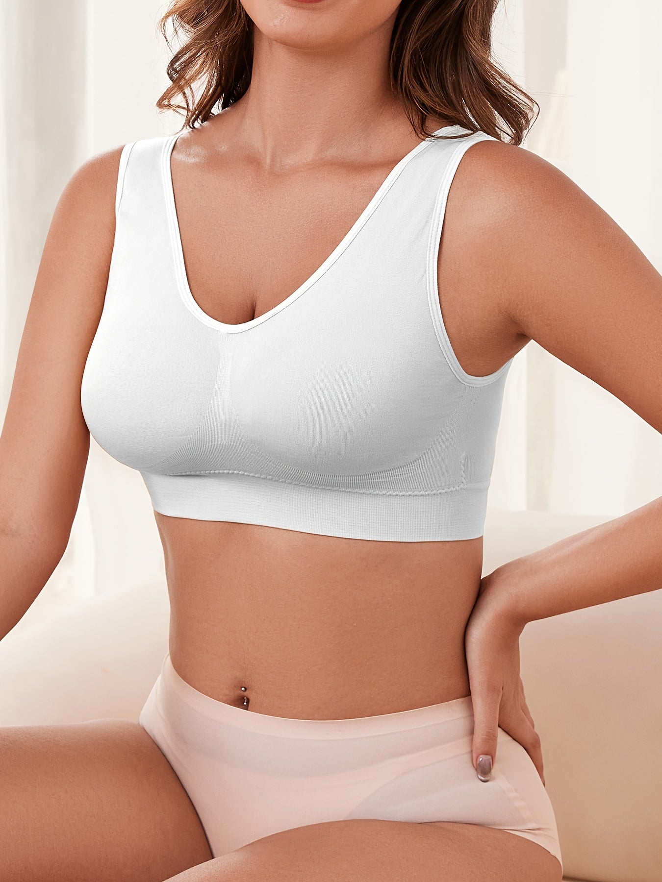 Women Nylon V-Neck Sports Bras 3-Pack Removable Pads No Underwire
