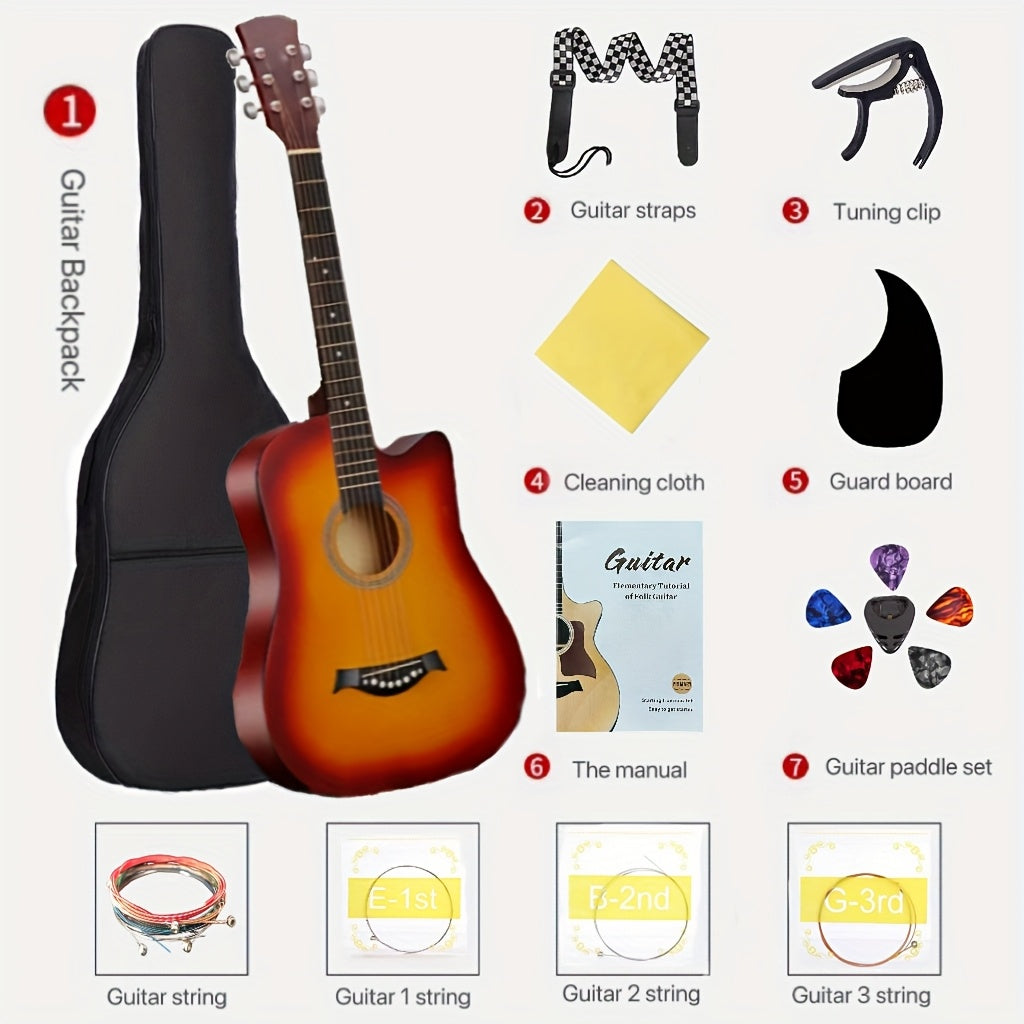 38-Inch Acoustic Guitar Starter Kit for Beginners with Backpack Strap Capo Picks Strings Cloth