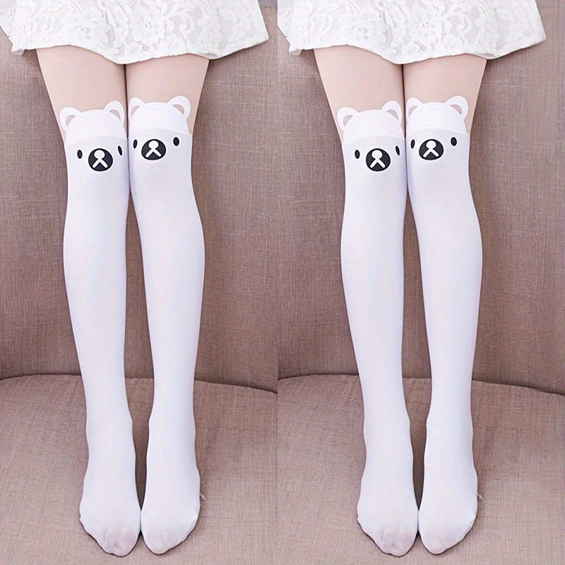 Girls' Leggings with Bear Cartoon Print Soft Breathable Stretchy for Dance Casual Wear Black White