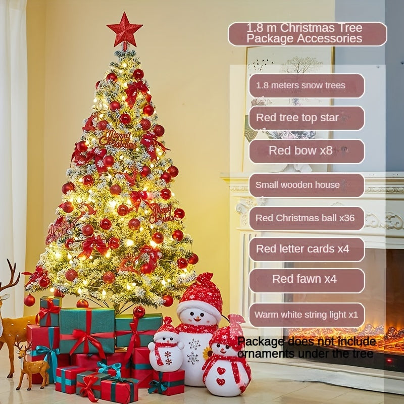 Lifelike Snow-Sprayed Christmas Tree Set with Ornaments Top Star and Letter Signs White Pink