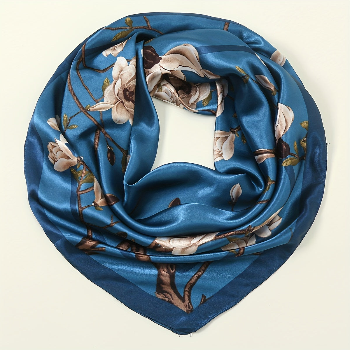 Винтажные сатиновые повязки на голову для женщин, принт магнолия, квадратный шарф-невершитель, 89,92 см