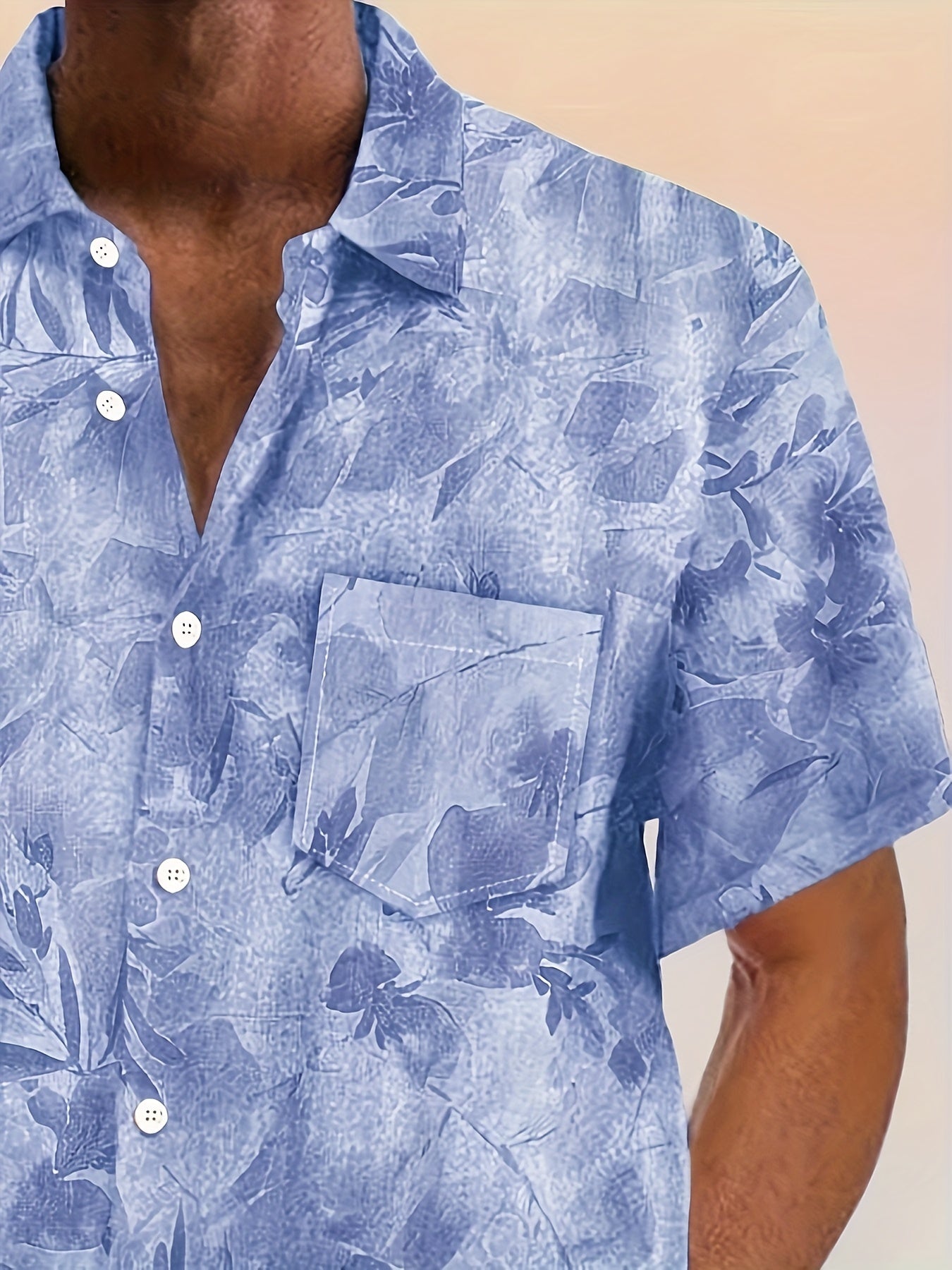 Мужская рубашка с коротким рукавом и пуговицами, увеличенного размера, с тропическим принтом и полиэстером, для летнего отдыха