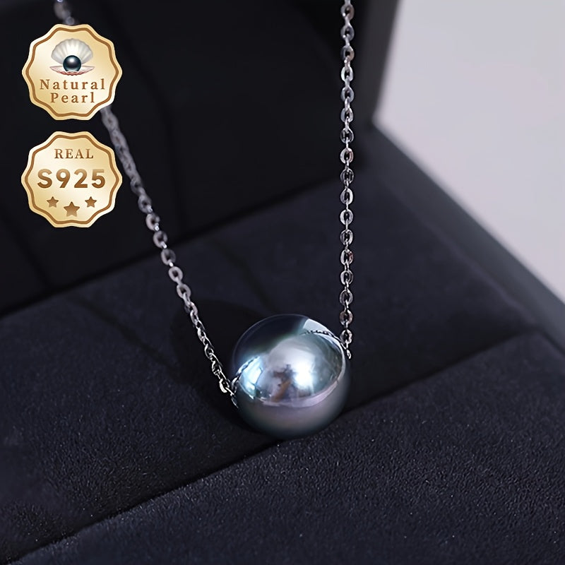 Black Pearl Pendant Necklace with S925 Silver Chain for Women