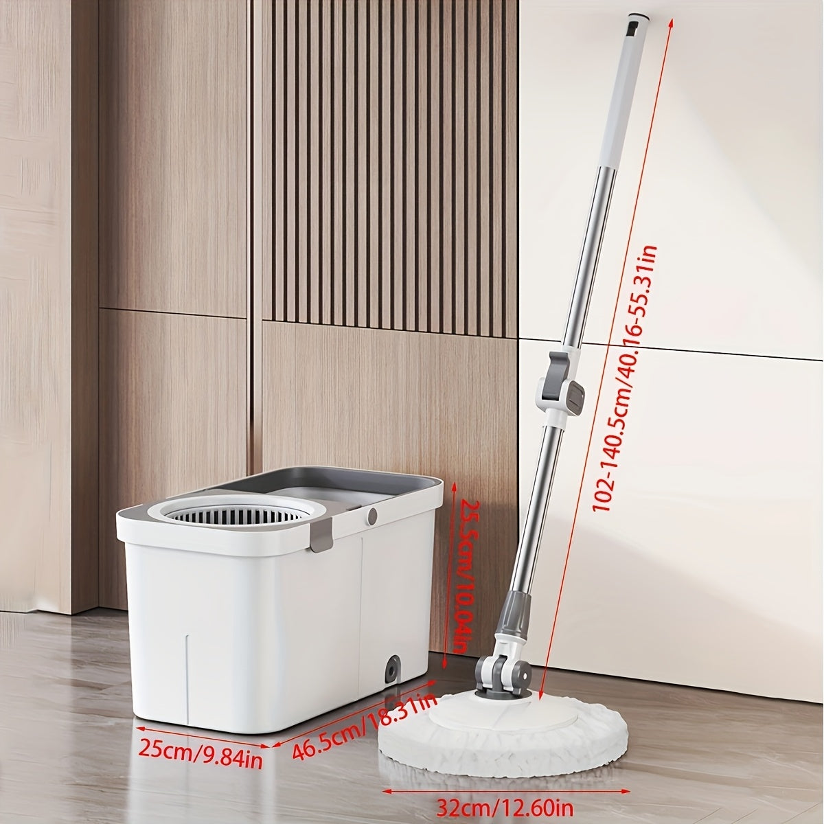 Juego de fregona y cubo de acero inoxidable para limpieza en húmedo y seco, maniobrabilidad sin manos
