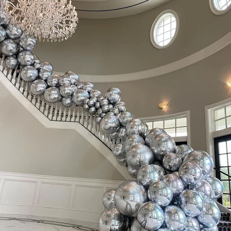 Set of 5 Silver Mirror Aluminum Balloons for Weddings and Parties